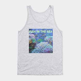 under the sea,blue sea,sea creatures,Turtle, puffer fish, starfish, shrimp, shark, tropical fish, sea horse, seaweed, sardines, squid, crabs, clams Tank Top